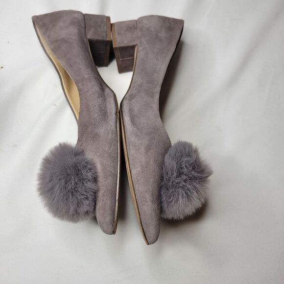 7 SOLE SOCIETY suede pom pointed leather block heel pointy flats w/ faux fur - Picture 4 of 14